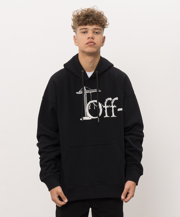 Off-White Чорне худі з контрастним принтом логотипа 44MBB085F26F00F зображення 3