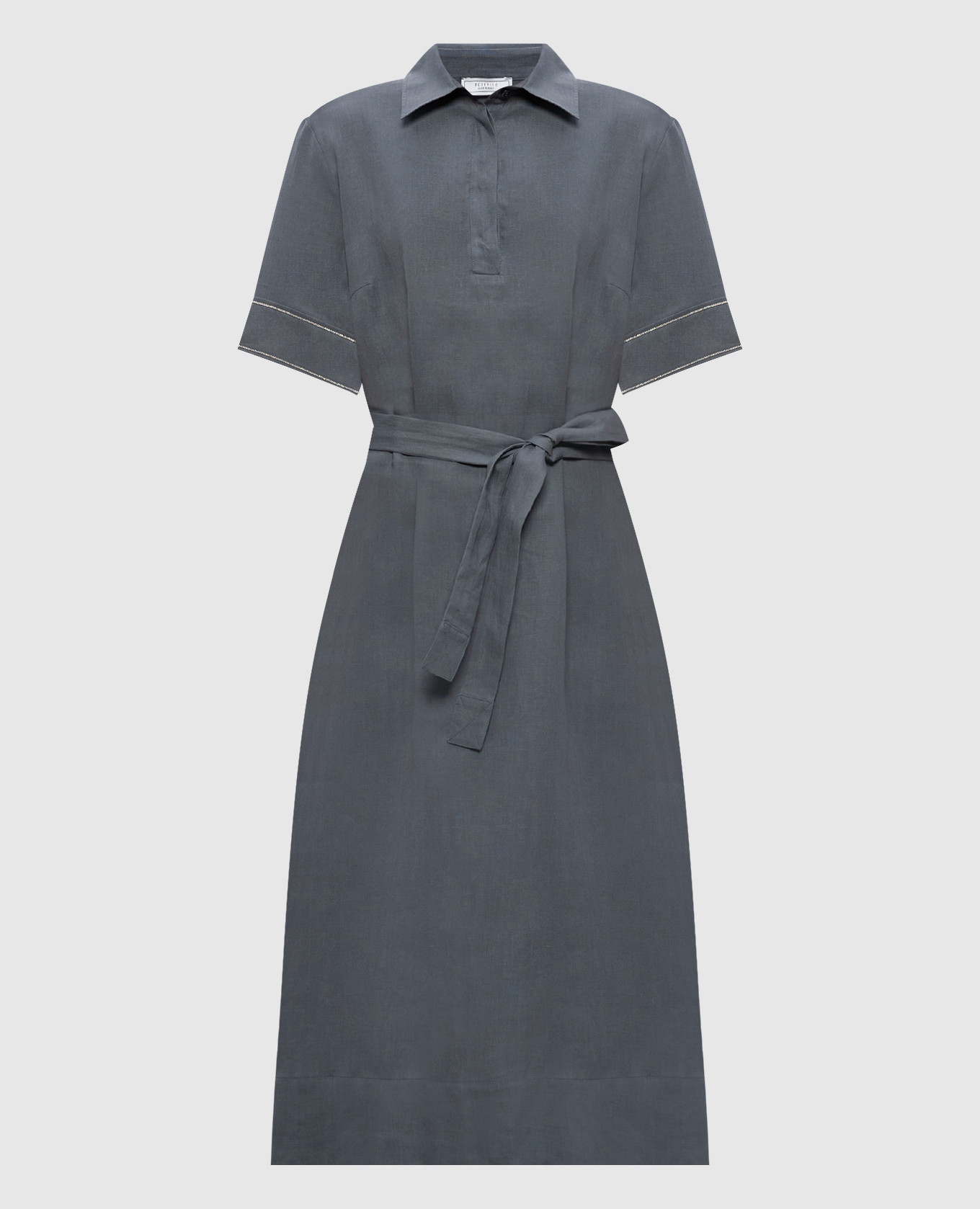 Серое платье из льна с цепочкой мониль