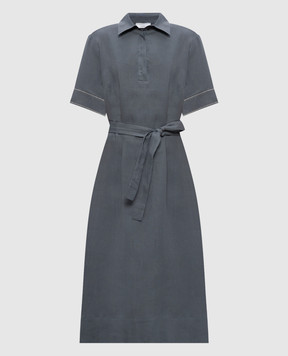 Peserico Сіра сукня з льону з ланцюжком моніль S0241602647