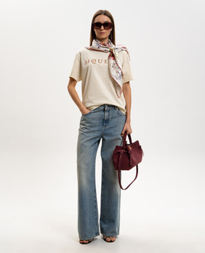 Alexander McQueen Бежевая футболка с фактурным логотипом 858325QLAE6