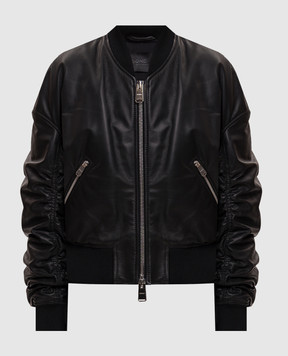 Dondup Черный кожаный бомбер с драпировкой DJ800PL0511DXXX