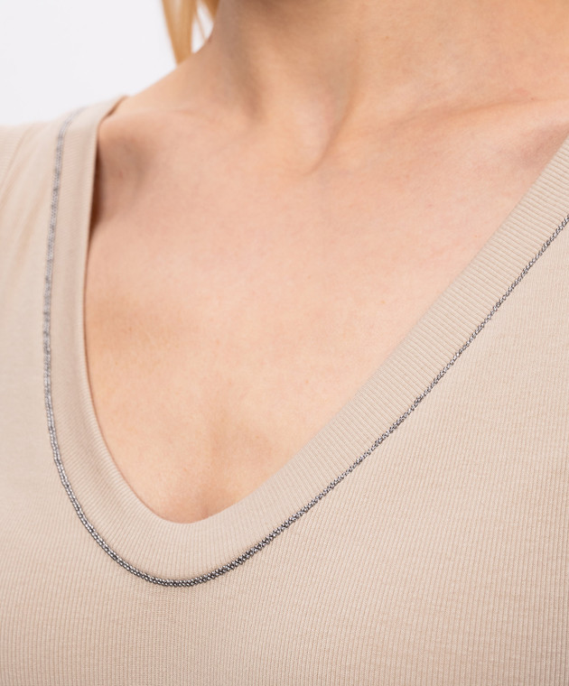 Brunello Cucinelli Бежева майка з ланцюжком моніль MPTC8BJ312 зображення 5