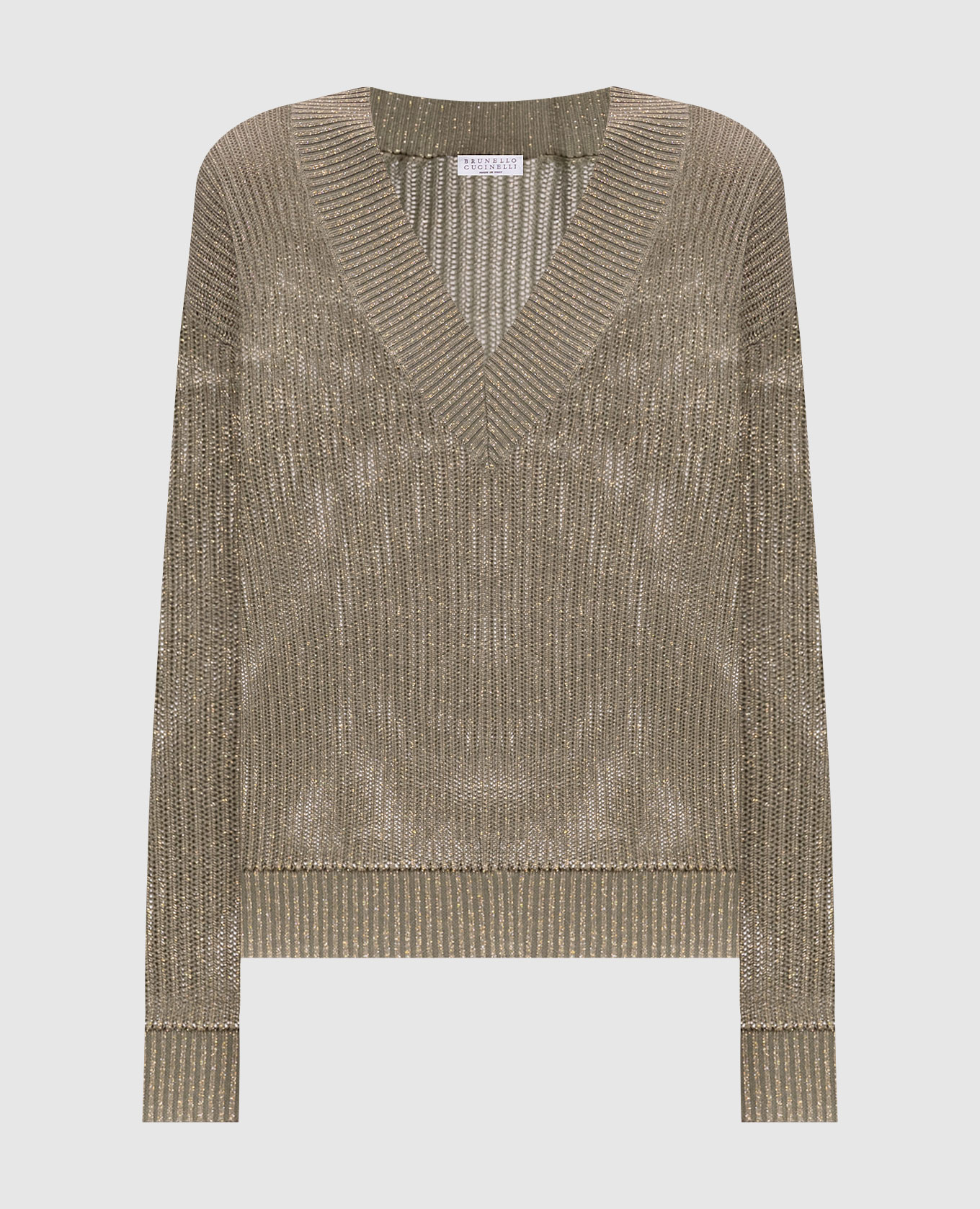 Пуловер цвета хаки с люрексом