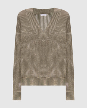 Brunello Cucinelli Пуловер цвета хаки с люрексом MST258302