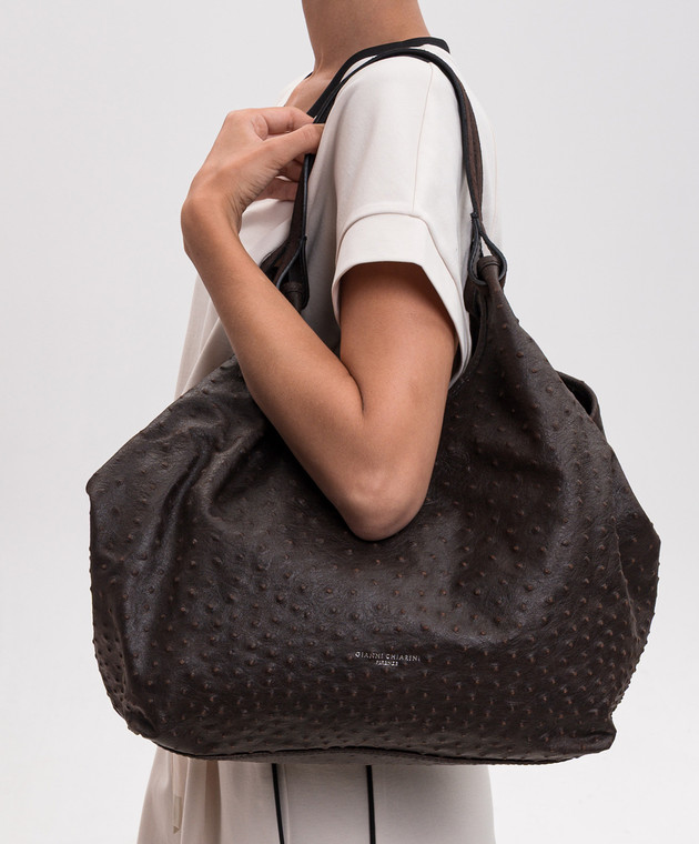 Gianni Chiarini Коричнева шкіряна сумка-тоут Dua BS12670STEMU зображення 2