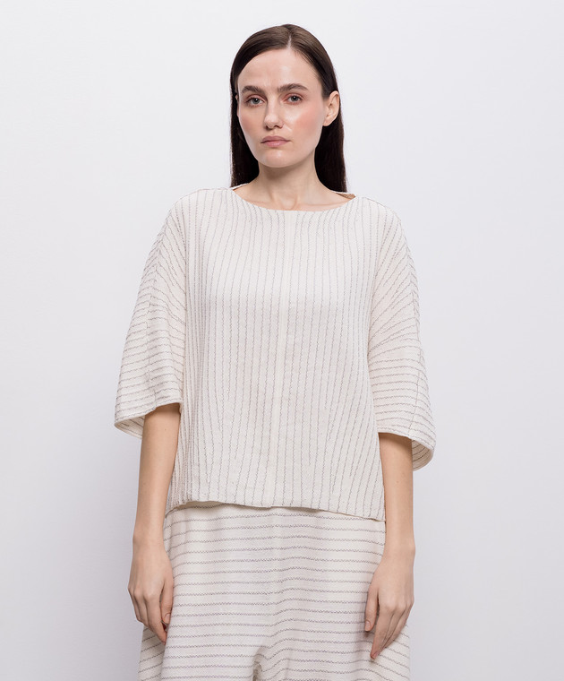 BOBOUTIC Топ кольору айворі із шовку та льону 5021 зображення 3