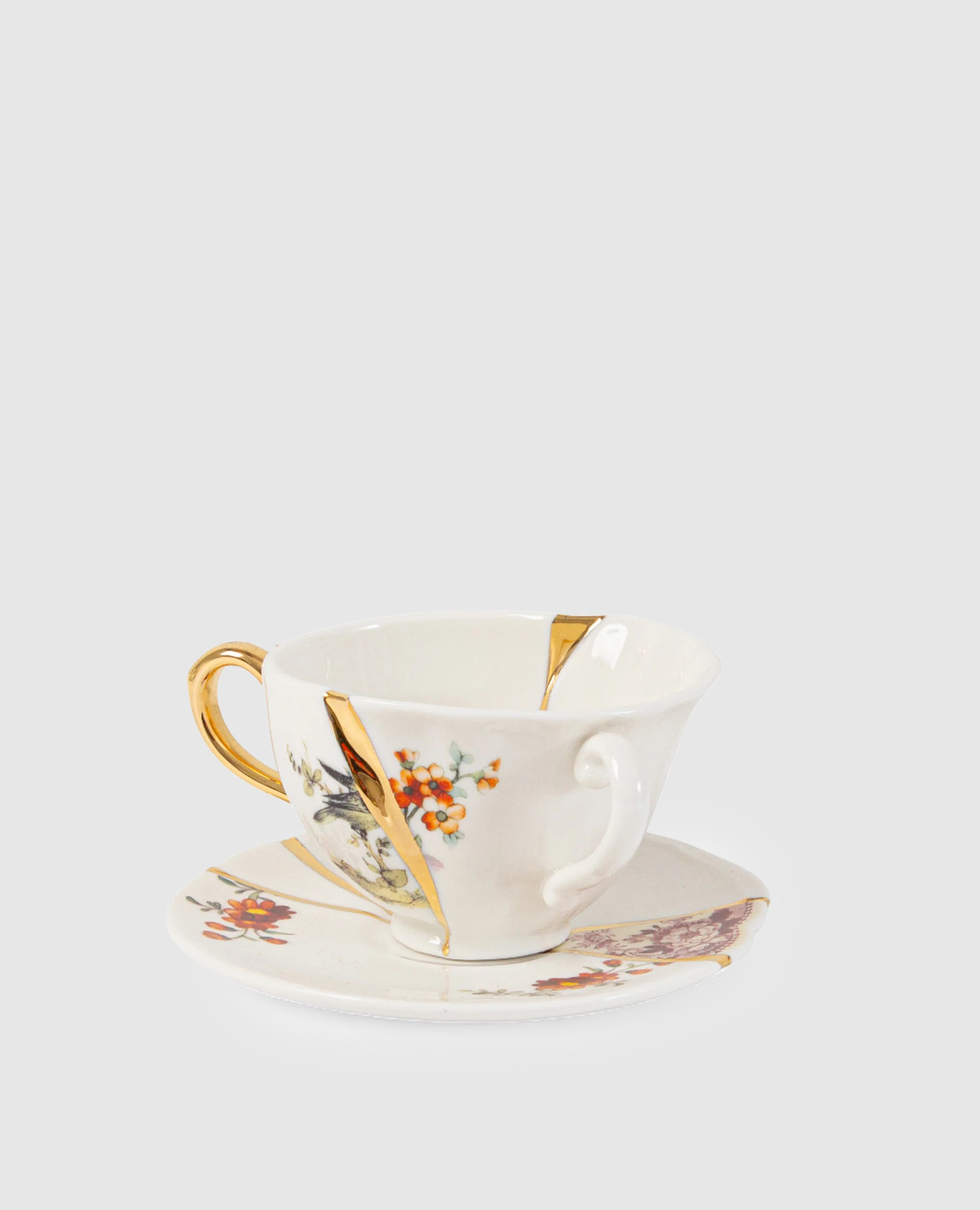 Белая фарфоровая чашка для чая Kintsugi с блюдцем