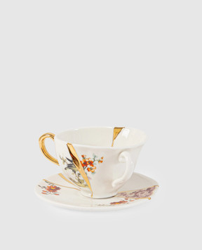 SELETTI Біла порцелянова чашка для чаю Kintsugi з блюдцем 09647