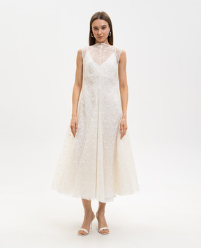 Marc Le Bihan Сукня з шовком з квітковою вишивкою кольору айворі 2166
