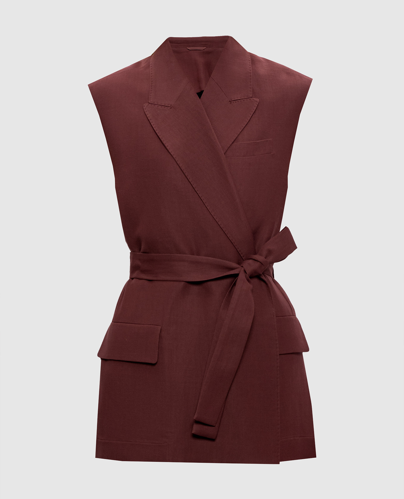 Бордовый жилет на запах с льном