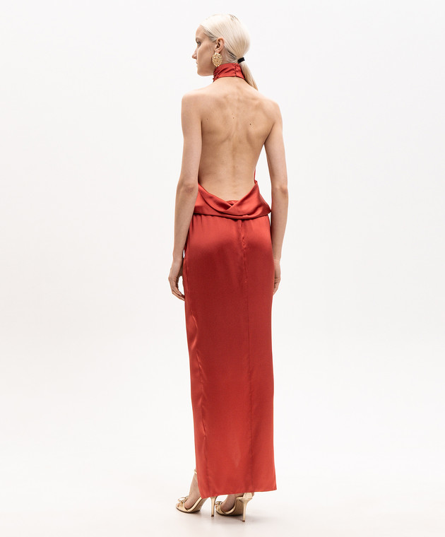 Balmain Красное платье из шелка с открытой спиной GF0RPB30PD46 изображение 4