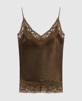 Ermanno Scervino Топ цвета хаки из шелка с кружевом D492L709APFWY