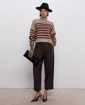 Brunello Cucinelli Бежевий светр з вовни і кашеміру в смужку MGY563704P