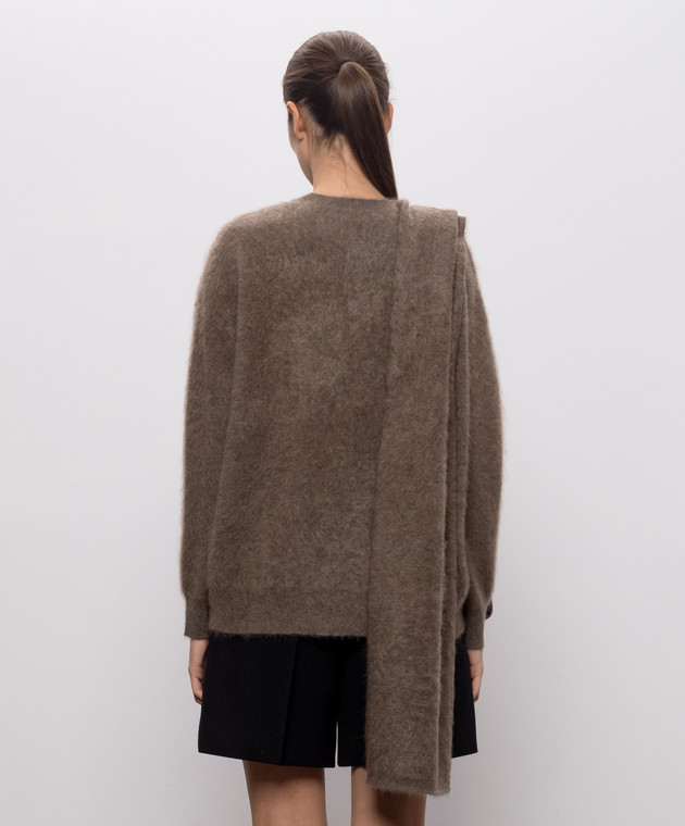 Max Mara Коричневый свитер ARIA из шерсти с шарфом SMMARIA изображение 4