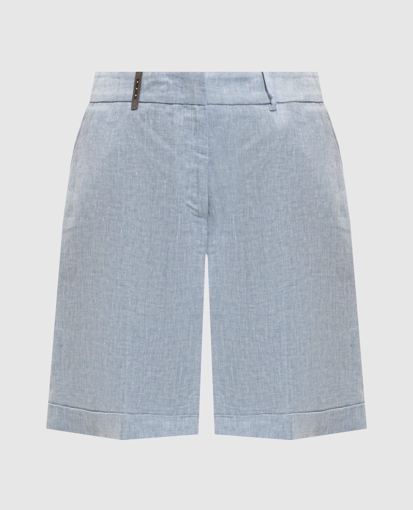 Голубые шорты из льна с отворотами