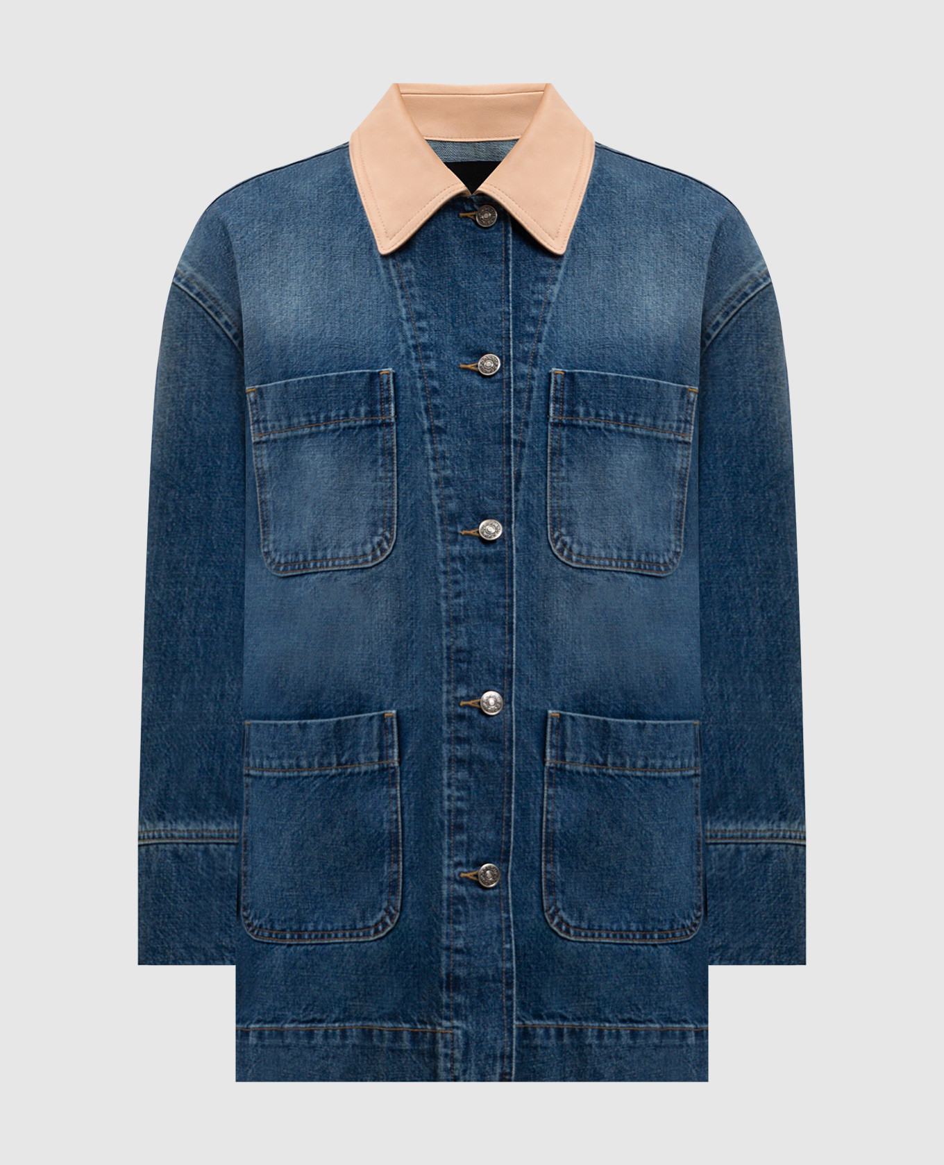 

Синяя джинсовая куртка с контрастным воротником, Синий, Джинсовые куртки