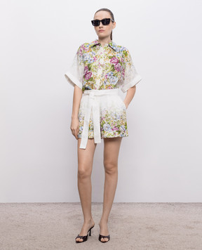 Christy Lynn Біла сорочка Rosa з льону в принт CLB356F55