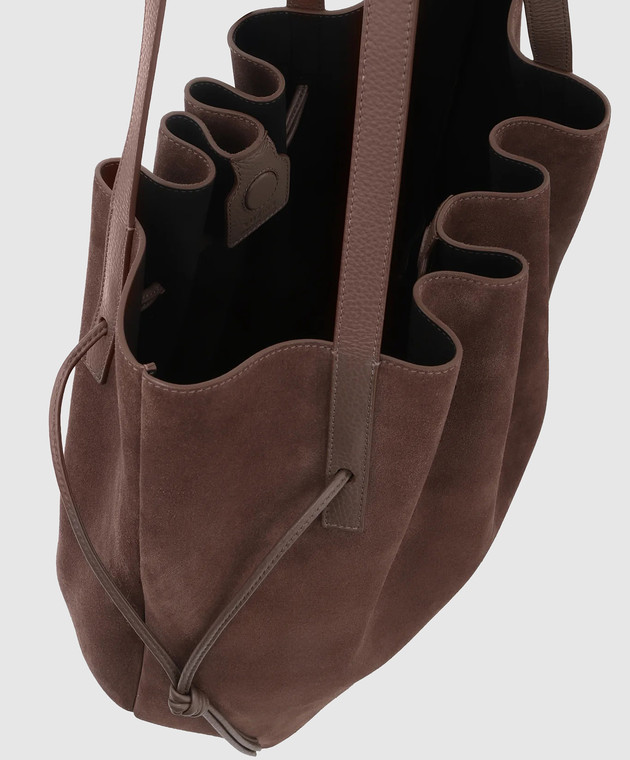 YUZEFI Коричнева замшева сумка-тоут Scallop SCALLOPTOTESUEDE зображення 4