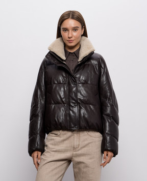 Brunello Cucinelli Коричневая кожаная пуховая куртка MPCTN7552