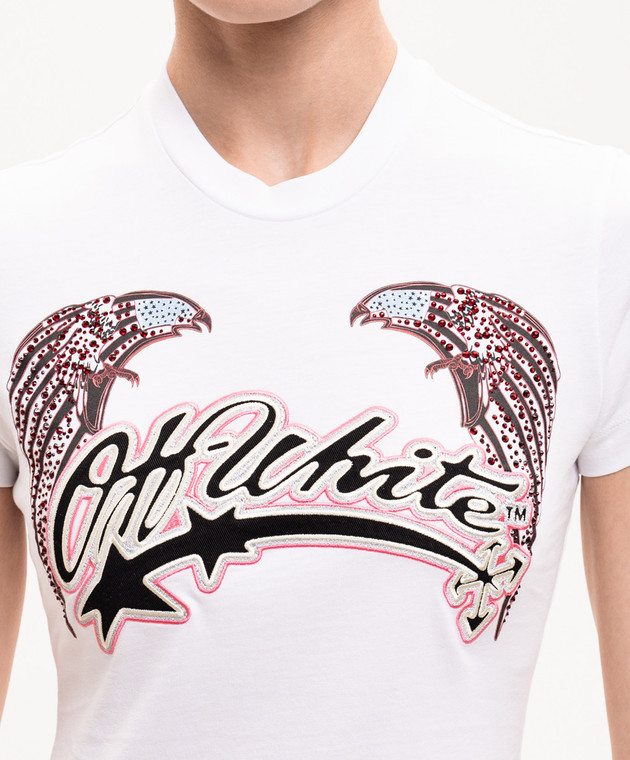 Off-White Біла футболка Double Eagle з кристалами Swarovski 29A00308T зображення 5