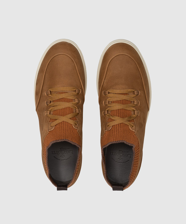 Lanciotti De Verzi Кроссовки из нубука коричневого цвета SNEAKERS изображение 4