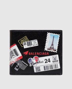 Balenciaga Черный кожаный портмоне Sticker-Print Crinkled 8671482ACHI