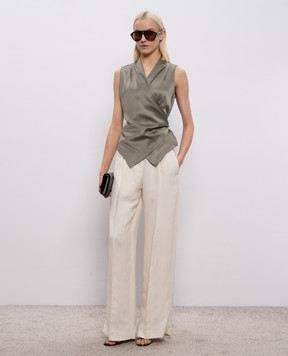 Brunello Cucinelli Блуза цвета хаки на запах из шелка MB179EG906