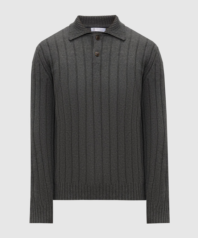 Brunello Cucinelli Зеленый свитер из кашемира с воротником-поло M22506005