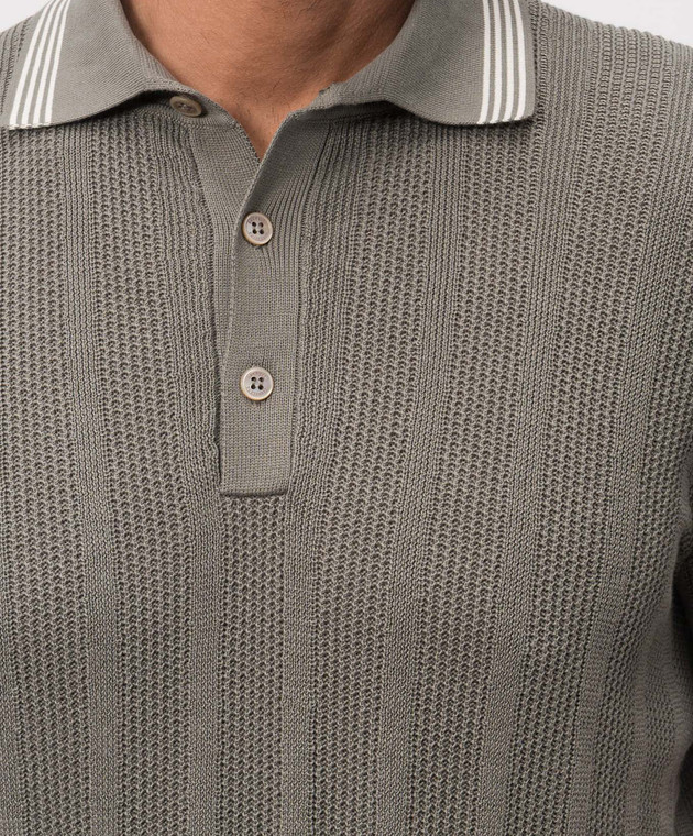 Brunello Cucinelli Поло цвета хаки с контрастными полосками M29204205P изображение 5