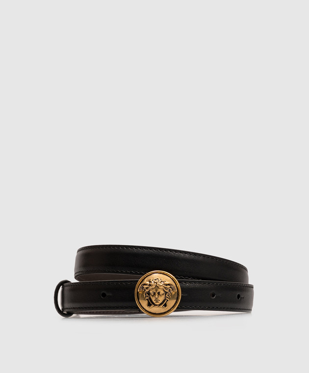 Versace Чорний шкіряний ремінь з фактурною емблемою 1026856DVTP1