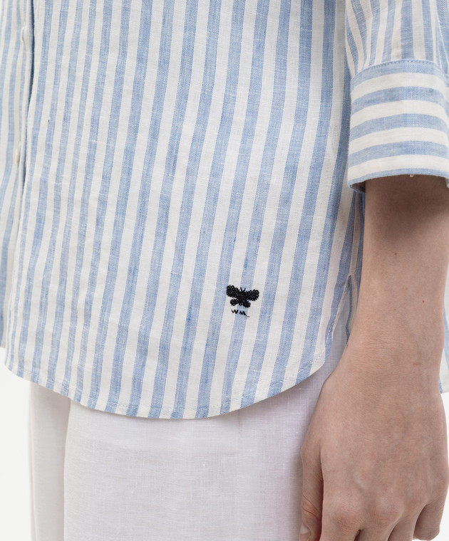 Max Mara Weekend Блакитна сорочка PANETTO з льону в смужку WKDPANETTO зображення 5