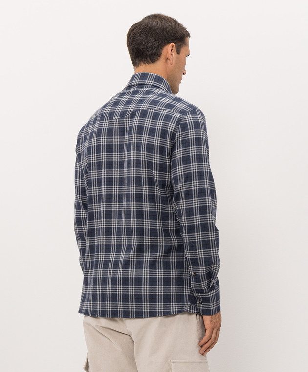Brunello Cucinelli Синяя рубашка в клетку на кнопках MY6554008 изображение 4