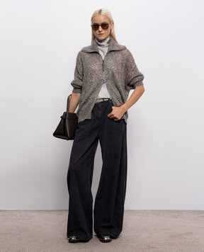 Brunello Cucinelli Сірий ажурний кардиган з вовною в паєтки MRG562516
