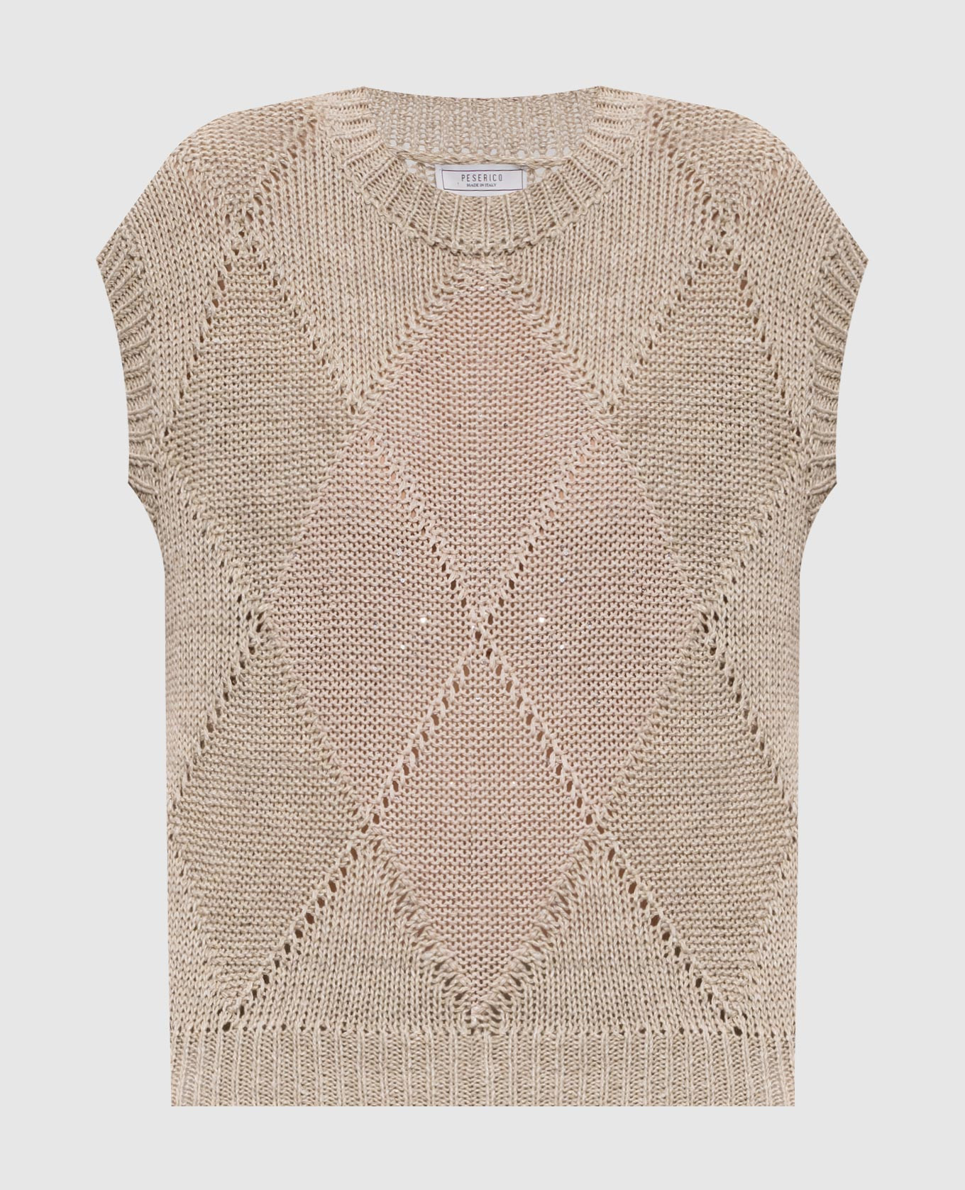

Бежевый ажурный жилет с льном, Трикотажные