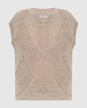 Peserico Бежевий ажурний жилет з льоном A99052F039106A