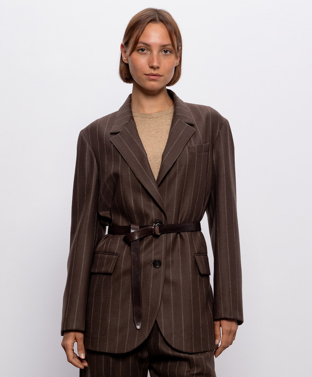 Brunello Cucinelli Коричневий жакет з вовни в смужку MG5547438P зображення 3