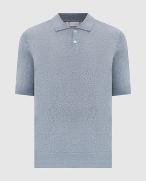 Brunello Cucinelli Голубое поло из льна и шелка MSL806105
