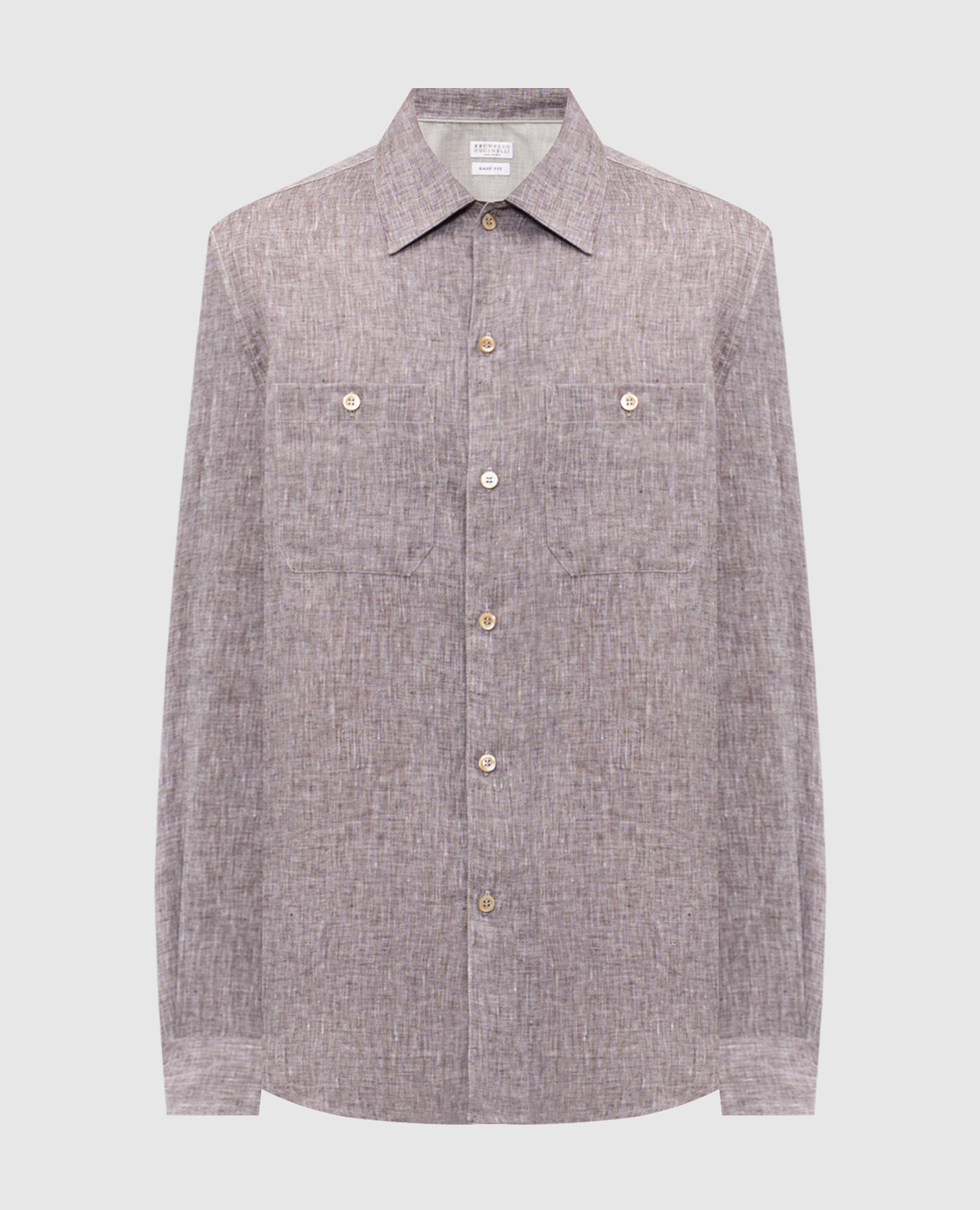 Коричневая рубашка из льна прямого кроя