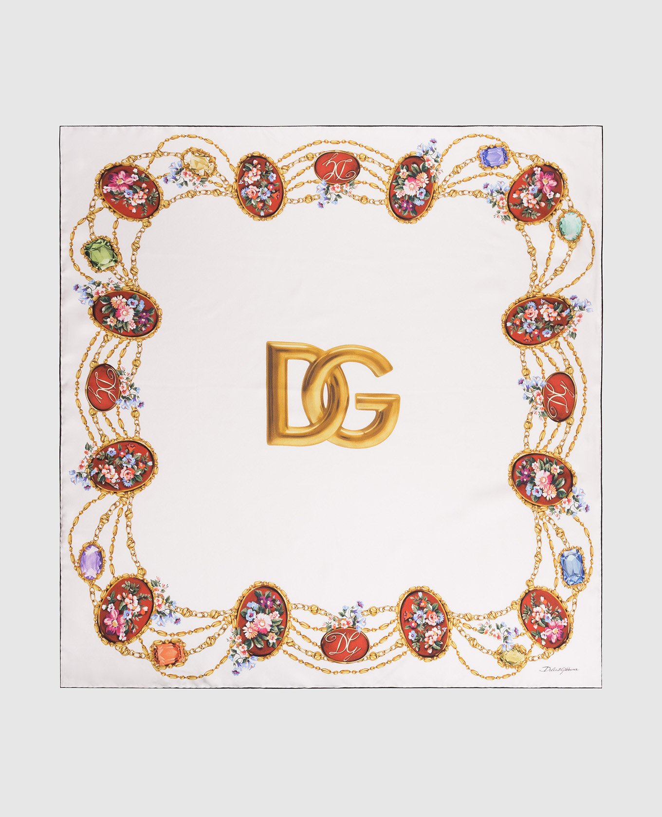 

Белый платок из шелка в брендовый принт, Платки