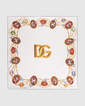 Dolce&Gabbana Белый платок из шелка в брендовый принт FN090RGDDLK