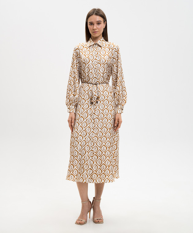 Max Mara Белое платье-рубашка из шелка в принт с поясом MXMGIARA изображение 3