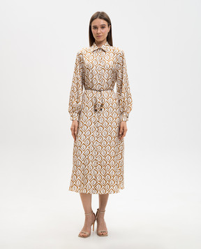 Max Mara Біла сукня-сорочка із шовку в принт з поясом MXMGIARA