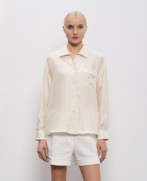 Herno Бежева блуза із шовку в брендовий принт CM000041D16009P