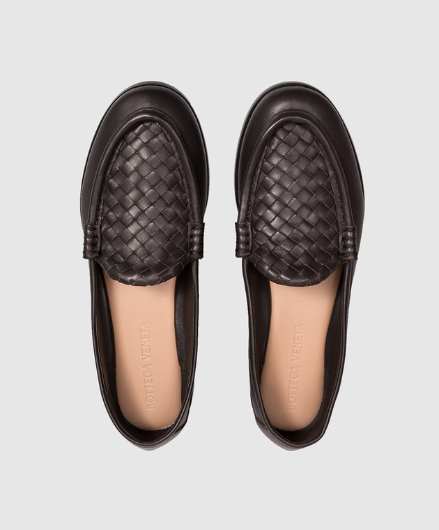 Bottega Veneta Темно-коричневі шкіряні лофери Intrecciato 876126VBSDO зображення 4