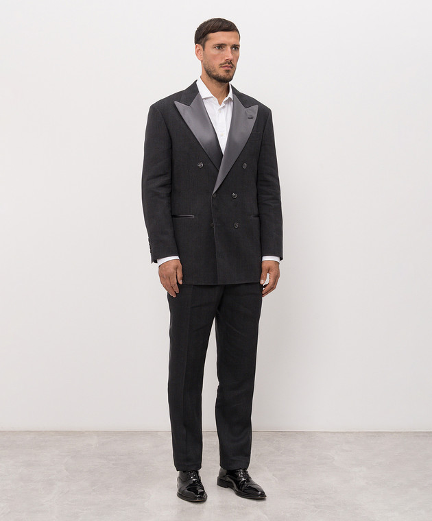 Brunello Cucinelli Сірий двобортний костюм з льону та вовни MZ408AS38P зображення 3
