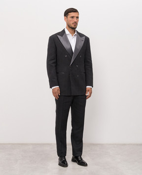 Brunello Cucinelli Сірий двобортний костюм з льону та вовни MZ408AS38P