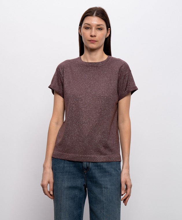 Brunello Cucinelli Фиолетовая футболка с кашемиром и шелком M41810000P изображение 3