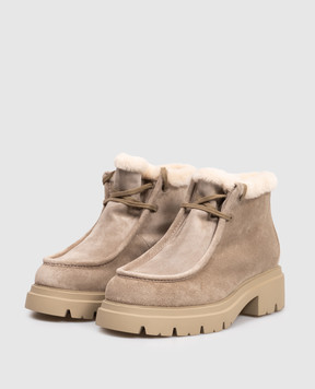 Stuart Weitzman Бежеві замшеві черевики HUDSON на хутрі SM607