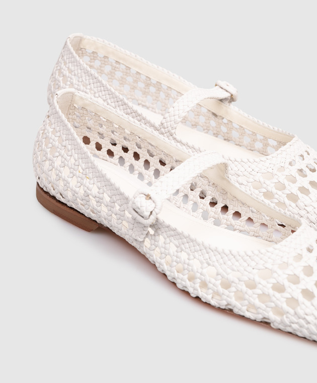 Santoni Білі шкіряні плетені балетки WAMA72160HA1SARX зображення 5
