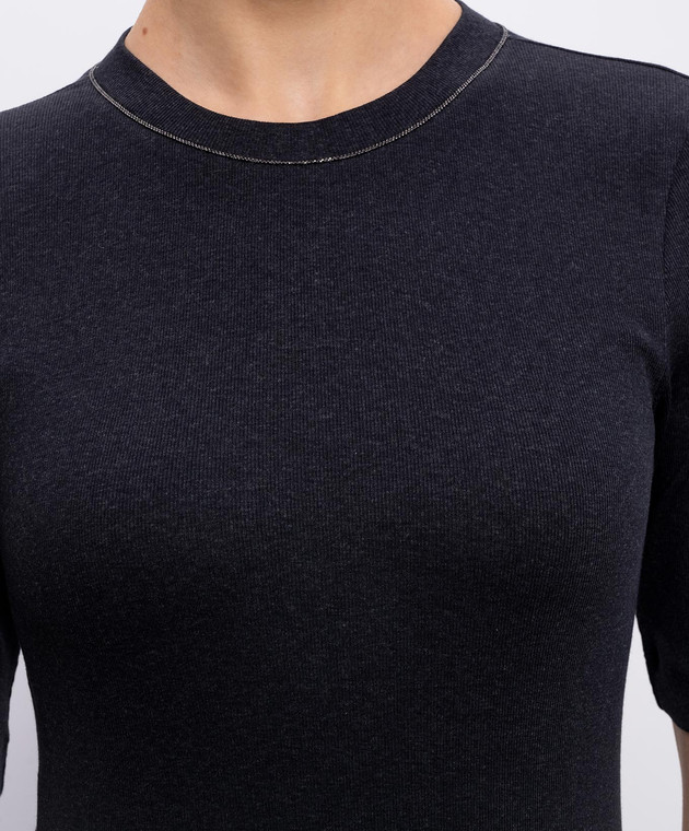 Brunello Cucinelli Темно-серый топ в рубчик MPTC8BJ310 изображение 5